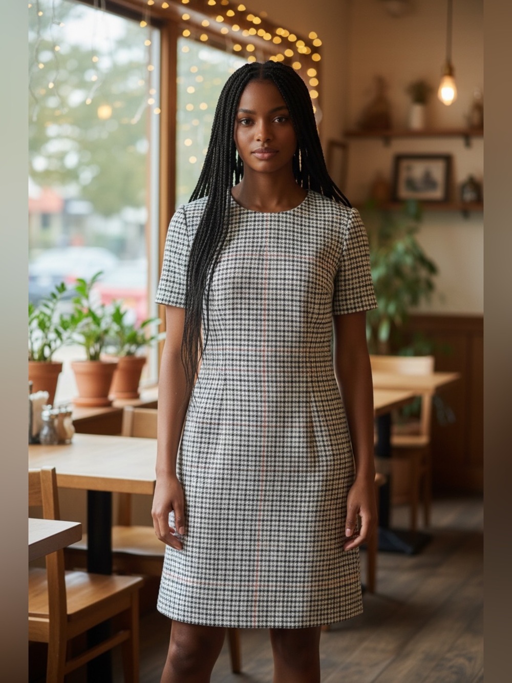 Calvin Klein Classic Houndstooth Short-Sleeve Shift Dress - Black & White 6